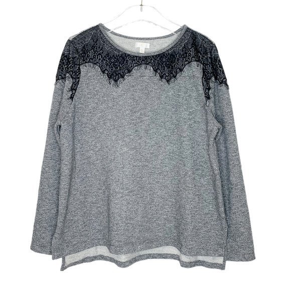 Charming Charlie Gray and Black Lace Trim Pullover Crewneck Sweatshirt - Size XL - Picture 1 of 5
